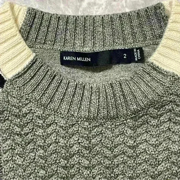 Karen Millen Women's Grey and White Sweater front 100% Wool - Picture 6 of 7